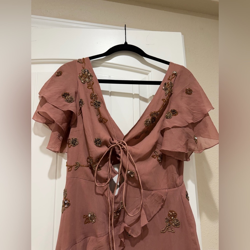 ASOS Rose-Mauve Embellished One-Shoulder Ruffle Dress